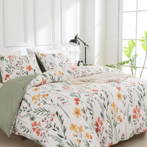 Ensemble de literie 240x220 cm à motif floral, 3 pièces, microfibre, fermeture éclair, vert