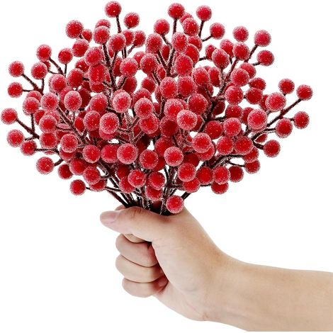 16 decorative pieces Zweige mit Beeren, 18 cm Holly Zweige Picks, Künstliche Rote Beeren für Weihnachtsbaum Dekoration Handwerk Hochzeit Winter Dekoration (1/5)