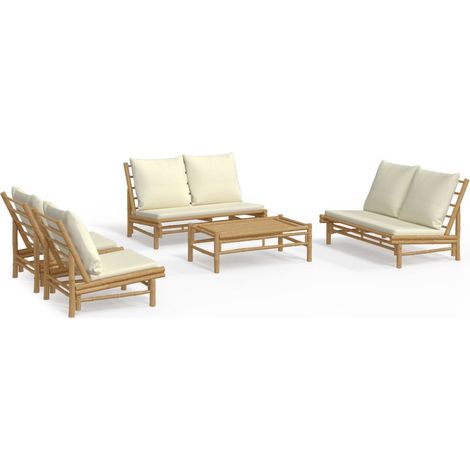 Maison Exclusive - Set Salotto da Giardino 5pz con Cuscini Bianco Crema in Bambù