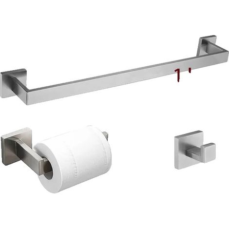 Accessoires de salle de bain, porte-serviettes en acier inoxydable, porte-papier toilette, 600mm 1bar 3 pcs set (1/2)