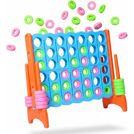 Relaxdays Puissance 4 XXL extérieur, enfants & adultes, 110x120x55 cm, PE/PP, bleu clair/orange (1/5)