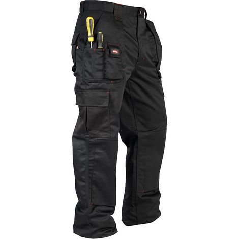 Lee Cooper LCPNT206 Abbigliamento da lavoro Uomo Tasche multiple di facile manutenzione Tasche per ginocchiere di sicurezza Pantaloni cargo da lavoro, Nero, 34W / 31L (1/3)