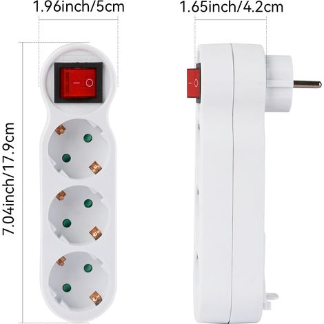 Multiprise CILIA avec interrupteur, 3 prises Schuko 16 A/250 V, protection enfant, format plat 3 en 1, charge sécurisée 3 500 W, adaptateur universel standard allemand, blanche (1/5)