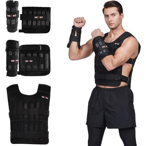 Ensemble de Gilet Lesté Réglable Avec Poids Pour Bras et Jambes - Kit d'Entraînement de Musculation, Veste, Poignet et Chevilles en Nylon (96 à 100 Plaques d'Acier) (1/5)