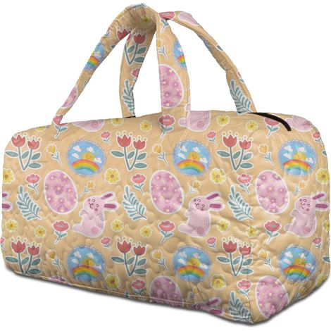 40,5x20,5x20,5cm Sac polochon matelassé à motifs fleuris doux, rangement vêtements, sac de sport pour gym (1/5)