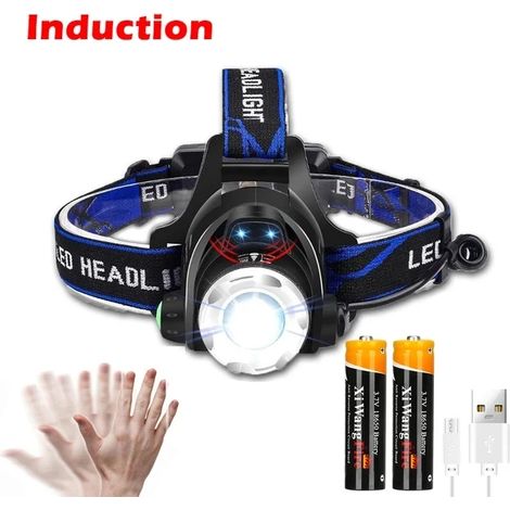 Lampe frontale LED puissante à induction (RGB), rechargeable USB/DC, ultra-lumineuse, idéale pour le camping, la pêche et la chasse en extérieur. (1/5)