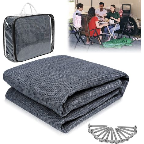 Tapis pour auvent 250x300cm - Avec clous et trous et sac- HDPE Tapis de camping - Accessoires de camping - Bleu Gris NAIZY