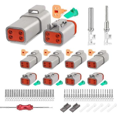 5 Sätze 4-poliger Dt-Steckersatz, wasserdichter Dt-Stecker, gestanzte Kontakte der Größe 16, Kfz-Dichtungsstopfen (1/4)