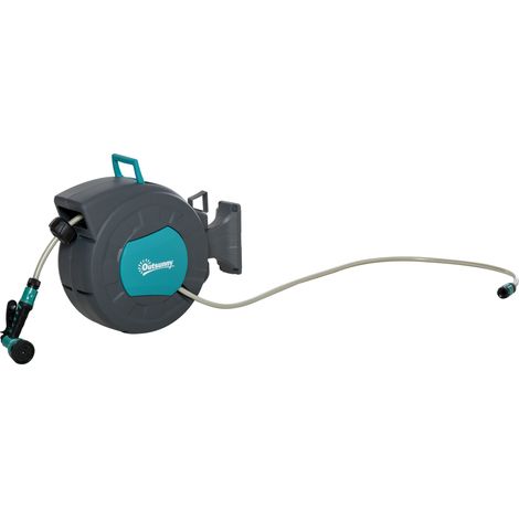 Enrouleur tuyau arrosage automatique pivotant 180° 15+1,4m Lance arrosage Support mural Turquoise Gris