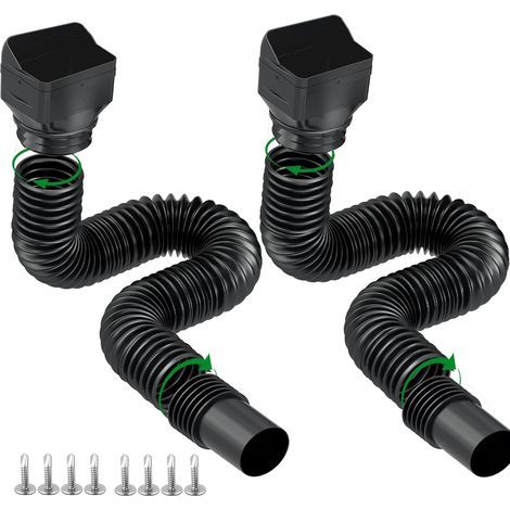 Rallonge tuyau descente eau pluviale flexible 2 parties 152-178cm noir, avec raccord, anti-éclaboussures, pour drainage extérieur, lot 2 (1/5)