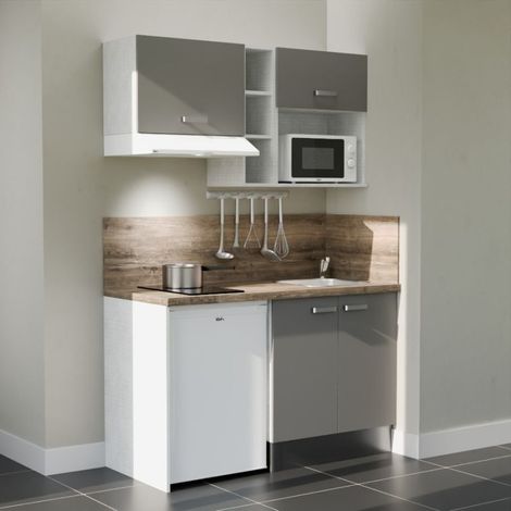 Kochnischen K13L-PT - 140 cm mit Arbeitsplatte und spüle - Graue Front - Laminatplatte aus Holz - Edelstahl-Spüle - Kredenzen ja (1/5)