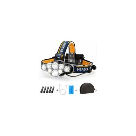 Linterna frontal LED recargable, ultra potente con 8 LED y 18000 lúmenes, resistente al agua y ligera, perfecta para acampar, pescar, espeleología, correr y hacer senderismo - Crezuo
