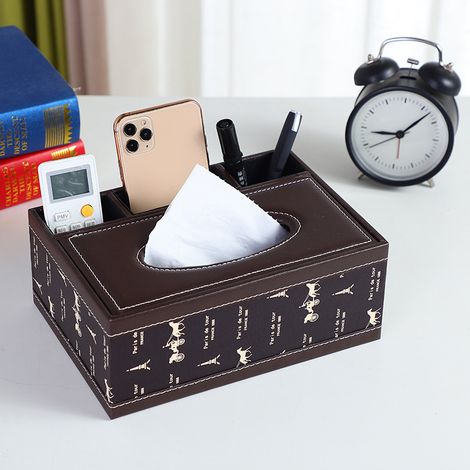 Boîte de rangement multifonctionnelle en cuir PU tour Eiffel pour stylo, crayon, télécommande, mouchoirs, maison et bureau, 1 pièce (1/3)