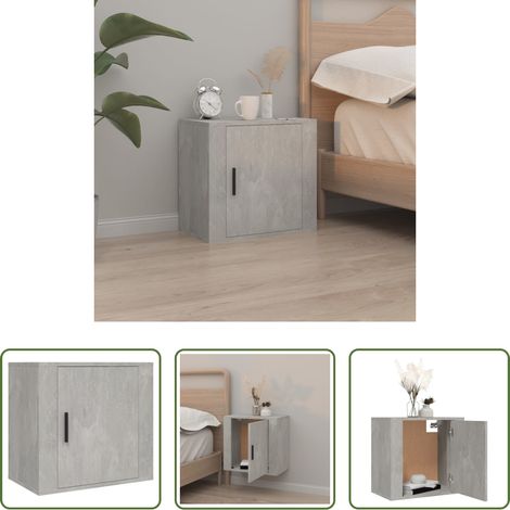 Bois d'ingénierie -  Table de chevet murale Gris béton 50x30x47 cm (1/5)