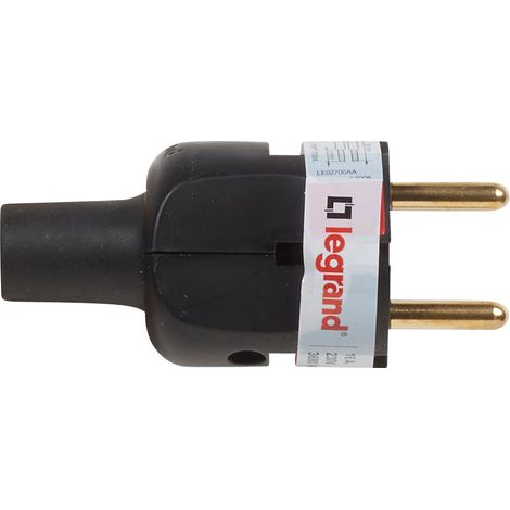 Legrand – Fiche électrique caoutchouc 2P 16A – Résistante IP55 pour usage extérieur – Câbles 2 x 1,5 mm² – Intensité 10-16A – Pour appareils classe II