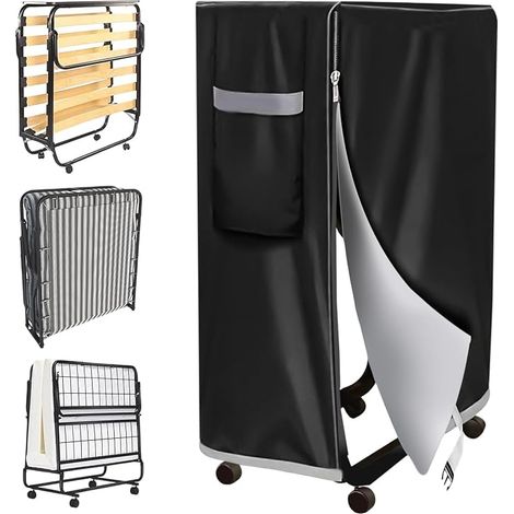Couette pliante noire imperméable à la poussière : sac de rangement pour lit d'invités, housse de protection, (114 x 99 x 38 cm) (1/5)