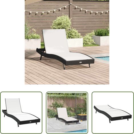 Gartenliege - Sonnenliege Schwarz und Weiß 197 x 70 x 82 cm Poly-Rattan (1/5)
