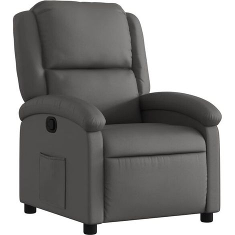 Chaise longue en cuir véritable gris – Canapé-lit design scandinave, dossier inclinable et repose-pieds réglable, pour salon ou chambre (1/5)