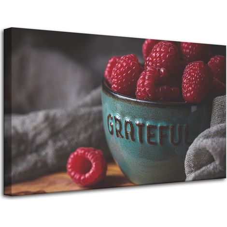 Stampa su tela "Ciotola da cucina con lamponi" 80x50 cm