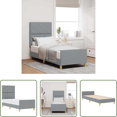 Stoffbett - Bettgestell mit Kopfteil Hellgrau 80 x 200 cm Stoff (1/5)