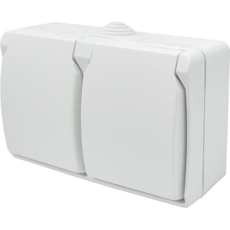 Enchufe doble de superficie con toma de tierra y tapa Aqua Plus IP44 blanco 40225