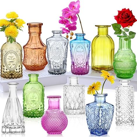 Vases en Verre Vintage Transparent Petits vases- Multicolore avec Différentes Tailles - Décoration pour Mariage, Centre de Table, Salon, Bureau - Cadeau pour Maison (1/5)