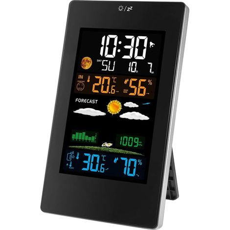 Drahtlose Wetterstation, Thermometer, Hygrometer, Barometer für drinnen und draußen, Digitaluhr, Wecker mit Außensensor, Anzeige von Uhrzeit, Datum, Tag, Mondphase, Nazalus