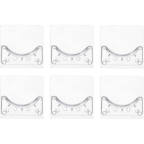 Ensemble de 6 supports adhésifs muraux pour tringle à rideau de douche, sans perçage, transparents, 6,6 x 6,6 cm, en plastique. (1/5)