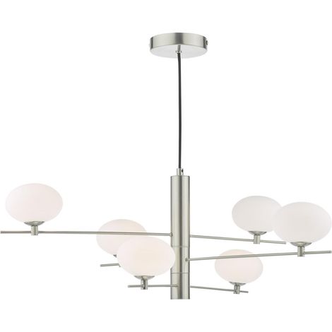 Dar Jasper Suspension Jasper à 6 lumières, nickel satiné et verre opale (1/5)