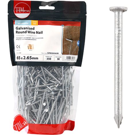 Timco Galvanised Round Wire Nails - 65 x 2.65mm (1kg Bag) (1/3)