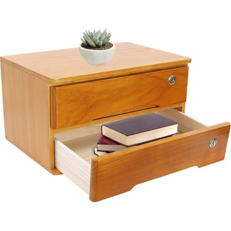 Boîte de rangement en bois à 2 tiroirs pour bureau, organiseur de bureau, boîte de rangement pour bureau avec tiroirs verrouillables, fournitures de bureau, organiseur de dossiers A4/reçus, classeur, (1/5)