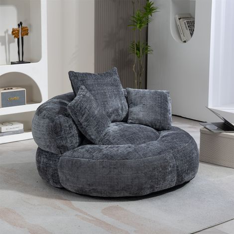 Chenille Lazy Sofa Chair - High Back Lounger with 3 Pillows, Indoor/Outdoor (Grey) (1/5)