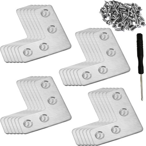 Lot de 24 supports plats 40 x 40 mm en acier inoxydable robuste pour réparation de meubles, entretoises d'angle pour poteaux de clôture, chaise, lit, assemblage de meubles en bois, argenté (1/5)
