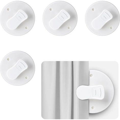 Lot de 4 Clips de Rideau de Douche 5 cm - Protection Anti-Éclaboussures, Auto-Adhésifs, Pinces Coupe-Vent Blanches pour Maintenir le Rideau (1/5)