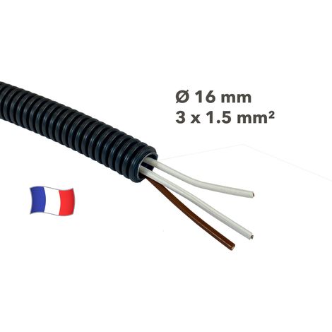 Gaine électrique préfilée 50 mètres diam 16 avec 3 fils Marron, Ivoire, Ivoire 1.5 mm² - PREFA ELEC (1/2)