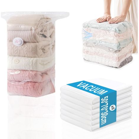 Sac Sous Vide Cube,Housse Sac Sous Vide Cube Vêtements Aspirateur,6 Pcs 50x70x30cm Housse Sous Vide pour Couette,Boite Rangement Vetement Sous Vide,Organisateur pour Vêtements,Couettes,Oreillers (1/5)