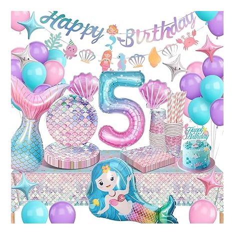 Decoration Anniversaire Sirene,Vaisselle Kit Fille, Enfants Birthday Party Décorations (1/5)