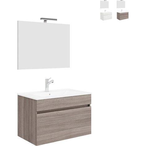 Mobile bagno sospeso lavandino 80cm con specchio lampada LED Bogota 80 - Legno Naturale (1/3)