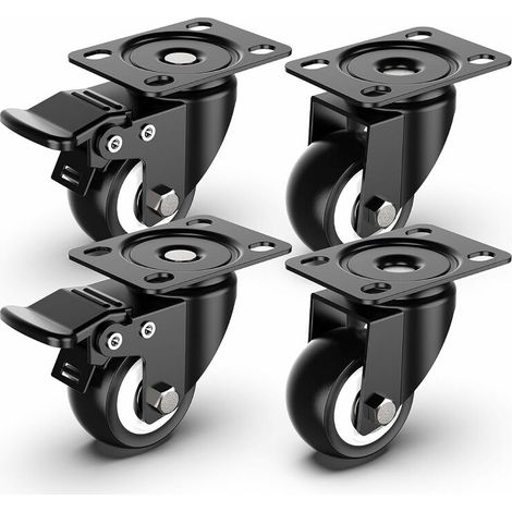 4pcs Roulettes Pivotantes de 50mm Roulettes pour Meubles avec frein pour charges lourdes, Capacité totale de 250KG - 2 avec frein et 2 sans (1/5)