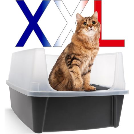 Bac Litière pour Chat XXL, Maison de Toilette, Gris, Caisse Litière, Rebords Amovibles, Anti-Fuite, Nettoyage Facile, pour Grand Chat Adulte, Deux Chats, Maine Coon, sans BPA - CLH-XL (1/5)