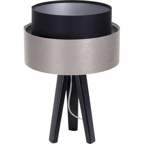Lampe à poser satin noir et crème élégance design moderne - Noir satiné et crème avec base argentée (1/5)