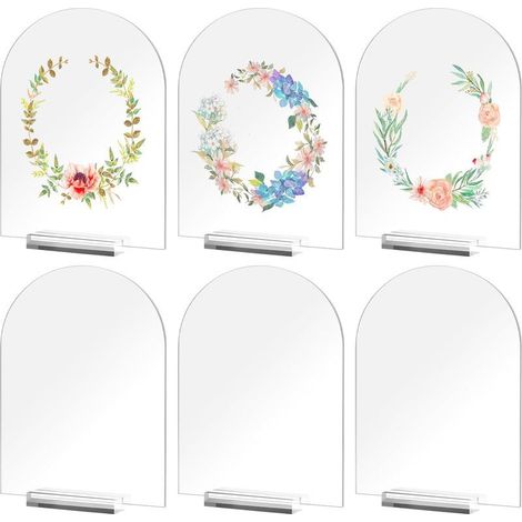 Lot de 6 Panneaux en Arc de Cercle, Plaques Acryliques Transparentes Bombés avec Support pour Cartes de Nom, Numéros de Table et Décoration (1/5)