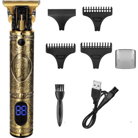 Men's Hair Clipper, Professional Electric Beard Trimmer, Cordless Hair Clipper, Beard Trimmer Kit, LED Screen, Rechargeable, Quiet for Children and Family (Gold) (1/3)