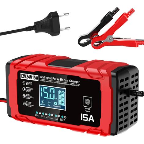 Chargeur Batterie Voitures 12V/24V 15A, avec Compensation de Température,Booster Batterie Universel Intelligent, Maintien de Charge Sûr Et Efficace, pour Voiture, Camion, Moto (1/5)