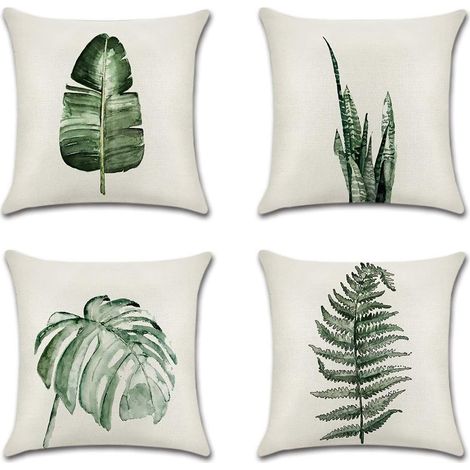 JSSEVN - Tropical Plant Flamingo Geometric Cushion Cover Pillowcase for Sofa Home Interior Decoration, 45x45cm, Set of 4 Pieces (Leaves) (1/5)