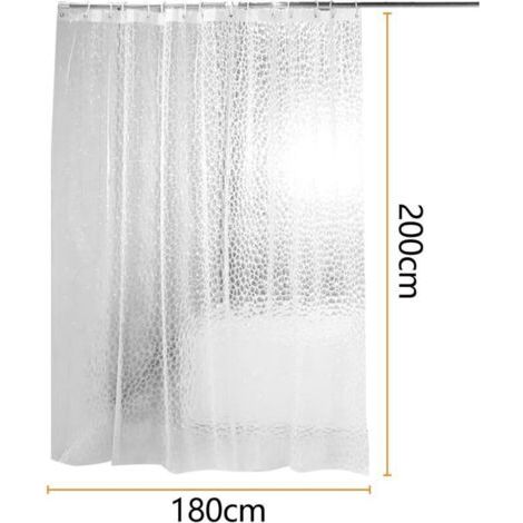 BUNTHAUS Rideau de Douche Anti Moisissure 180 X 200 cm, 3D Semi Transparent EVA Rideaux de Douche Lavable avec 12 Crochets, Imperméable Antibactérien Séchage Rapide, pour Baignoire, Salle de Bain