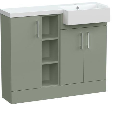 Wichnor Floor Standing Compact 3 Door Combination Vanity Basin Unit with Open Shelves and Basin, 1000mm, Right Hand, Fern Green (1/4)