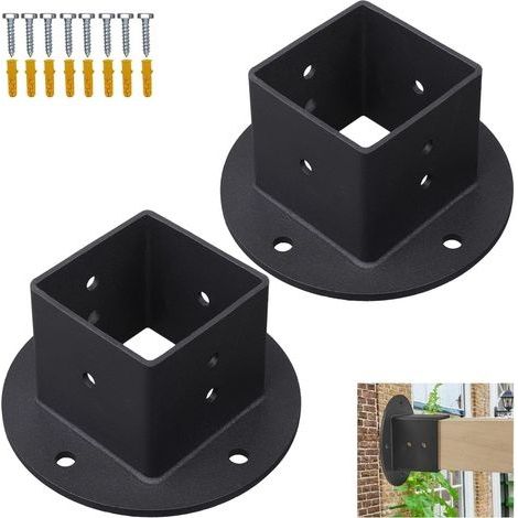 Lot de 2 supports de base de table carrés 2 x 2 - Support de base de pergola - Support mural noir robuste - Support de base d'ancrage pour pont Railing boîte aux lettres (1/5)