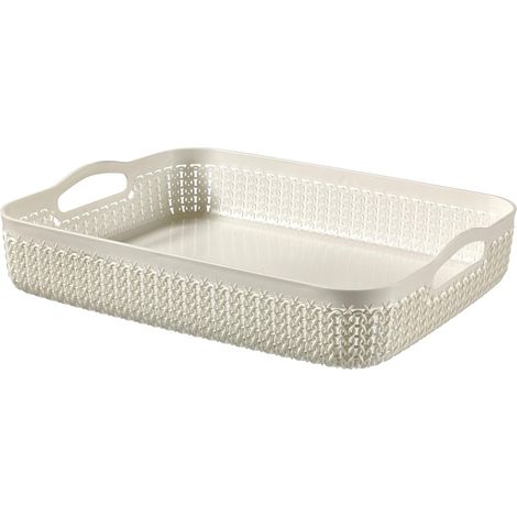 CURVER Aufbewahrungskorb A4, Strickoptik, 4,5 l – Für Büro, Flur, Wohnzimmer, Badezimmer – 35,2 x 26,8 x 7,4 cm – Cremeweiß