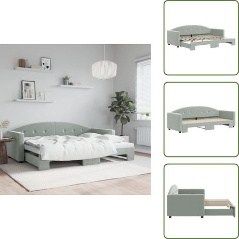 vidaXL Tagesbett Ausziehbar Hellgrau 80x200 cm Samt (1/5)